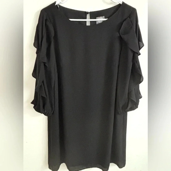 Vince Camuto Dress 8 Minimalist Sheath Ruffle Sleeve Scoop Neck Cocktail  Mini - Picture 1 of 7